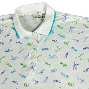 Classic Elements Vintage Golf Novelty Polo White All-Over Print Men Medium Shirt